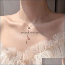 Подвесные ожерелья подвески ювелирные ювелирные изделия Bowknot Strers Crystal Tassel 925 SEERLING SIER Ожерелье для женщин Сладкое Корейское Клавицеле