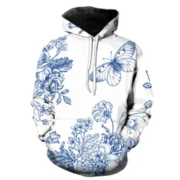 Mäns Hoodies Sweatshirts 3D Exquisite Butterfly Pattern Zipper Print Sweatshirt Hoodie Höst Vinter Mode Hooded Pullover Män Sportswe