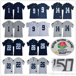 NCAA Penn State Nittany College Football Wear 1 KJ Hamler 14 Sean Clifford 22 John Cappelletti 26 Saquon Barkley 9 Trace McSorley 150th Rose Bowl Patch Jerseys