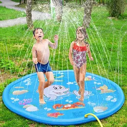 170 cmの膨脹可能な子供たちの敷物の水のマットの膨脹可能なスプレー水クッションベイビープレイマットビーチ芝生ゲームパッドスプリンクラー遊ぶおもちゃ210724