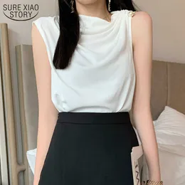 봄 바닥 탑 구슬 블라우스 여름 시폰 블라우스 여성 민소매 셔츠 한국어 스타일 패션 레이디 블루스 210527