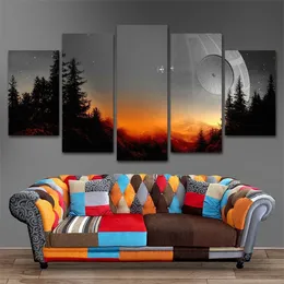 5 Pieces Tree Death Star Painting Living Room Prints Movie Poster Home Modern Decor Modular Canvas Pictures Wall Art Painting 210310