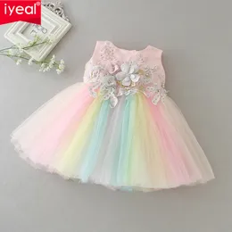 IYEAL Newborn Girls Dress for Wedding Party Baby Girl Rainbow Dresses for Toddler Girls 1 Years Birthday Baptism Gowns Clothes 210315