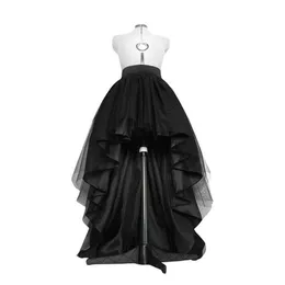 High Low Black Tulle Skirt Asymmetrial Hem Layered Wedding Bridal Gown Waist Pleated Prom Gala Stylish Saia 210702