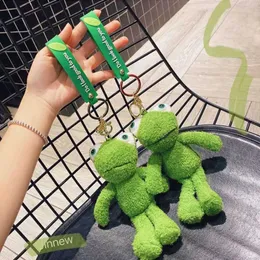 New Animal keychains Cartoon Cute Plush Green Frog Key Chains Bell Key Rings Bag Pendant Jewelry G1019