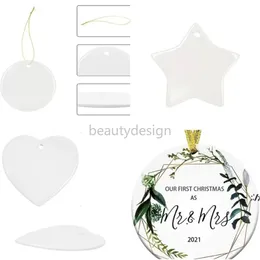 新着！！！ 3インチの昇華空白の白いキルスマが関わっているカスタマイズされた飾りラウンドハートサークル星形のセラミッククリスマスツリーの装飾hongtag dd