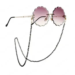 Fashion Women Men Glasses Neck Strap Chain Acrylic Crystal Black Beads Eyeglasses Necklace Metal Sunglasses Cord Lanyard