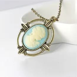 The Vampire Diaries Katherine Head Blue Cameo Vintage Antique Bronze Necklace Fashion Retro Jewelry For Men And Women Whole