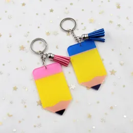 Party Favor Sublimation Blank Acrylic Pencil KeyChain with Ring Tassels för lärarnamn Tutor Educator Appreciation Gif