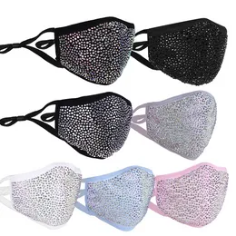 Moda Toz Geçirmez Yüz Maskesi Bling Elmas Koruyucu PM2.5 Ağız Yetişkin Yıkanabilir Kullanımlık Kadın Erkek Renkli Rhinestones Parlak Glitter Bez Masquerade Maskeleri