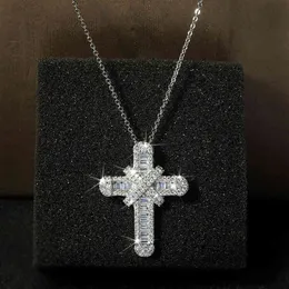 Luxury Women White Crystal Pendant Necklace Charm Silver Color Chain for Cute Bridal Cross Wedding