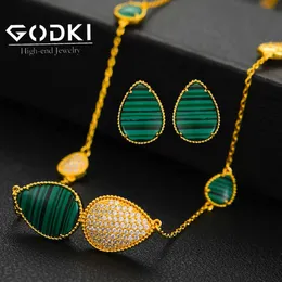 Godki Luksusowe Peacock Colors Dubai Zestawy Biżuterii Bridal Dla Kobiet Ślub 2020 Naszyjnik Kolczyk Bransoletka Pierścionek Zestawy H1022