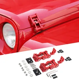 Röd Aluminium Alloy Hood Catch Latches Kit för Jeep Wrangler JK JKU 07-17 Auto Exteriör Tillbehör