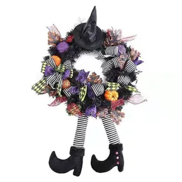 Halloween Wreath Door Hanging Decoration Halloween Witch Hat Leg Pumpkin Door Wreath Happy Halloween Party Home Party Supplies 211012