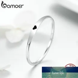 Bamoer 925 Sterling Silver Round Circle Pure Finger Ring Enkel Hjärta Graver Ringar För Kvinnor Bröllop Förlovning Smycken SCR468 Fabrikspris Expert Design Kvalitet