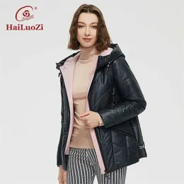 Hailuozi 봄 자켓이 컬러 슬림 패션 캐주얼 짧은 파카 가을 코트 여성 지퍼 outwear 후드 여성 자켓 56 211013