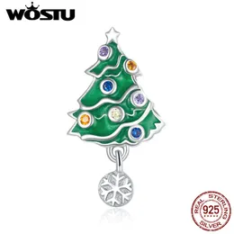 WOSTU 925 Sterling Silver Christmas Tree Beads ColorfuL CZ Charm Pendant Fit Original Bracelet Necklace Christmas Jewelry CTC374 Q0531