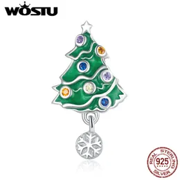 WOSTU 925 Sterling Silber Weihnachtsbaum Perlen Bunte CZ Charm Anhänger Fit Original Armband Halskette Weihnachten Schmuck CTC374 Q0531