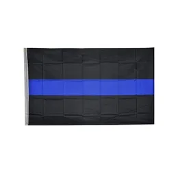 薄い青い線警察の国旗3x5二重ステッチバナー90x150CMパーティーギフト100Dポリエステルカスタムプリント