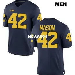 001 Michigan Wolversines Ben Mason # 42 Gerçek Tam Nakış Koleji Jersey Boyut S-4XL veya Özel Herhangi Bir Ad veya Numara Forması