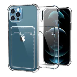 Kortplats Tjock Transparent chocktäker Clear TPU Telefonväskor till iPhone 13 12 11 Pro Max Mini XR XS X 8 7 6 Plus