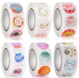 Background Flower Thank you Seal Sticker Colorful 2.5cm Size Label Sticker Adhesive Tags Stickers for Festival SN6276