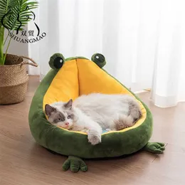 Shuangmao Pet Kot Dog Łóżko Dom Dla kotów Walczy Ciepła Żaba Mały Pies Sleep Mata Kitten Kennel Łóżka Cute Nest Miękkie Dostawy 2101006