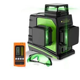 12 라인 3D 녹색 크로스 라인 레이저 레벨 자체 수평 360도 수직 수평 안경 수신기 USB 충전