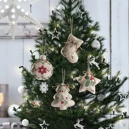 Jullinnan pendellat träd tryckt liten rem prydnad-fem-spetsiga stjärnstrumpor bollgallerskatt dekoration tyg utsmyckning utsökta 5020 Q2