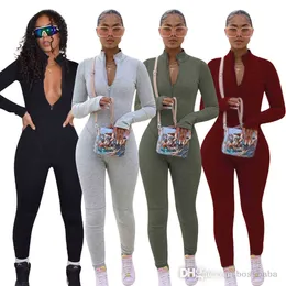 Sexy Wholesale Women Jumpsuits spring sets women One Piece Rompers Design Update Adult Onesie Zipper Up Plus Size Long Sleeve Jumpsuit For S-5XL