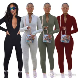 Sexiga grossistkvinnor Jumpsuits Spring Set Women One Piece Rompers Design Update Onesie Zipper Up Plus Size Long Sleeve Jumpsuit för S-5XL