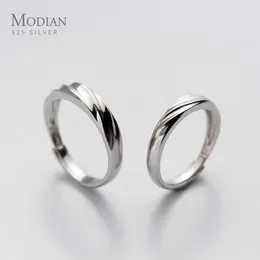 Romantyczny Sterling Silver 925 Para Para Pierścienie Dla Mężczyzn Kobiety Otwarte Regulowane Geometryczne Opuszcze Linie Pierścień Biżuteria 210707