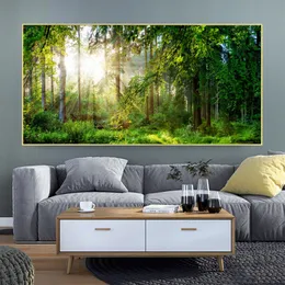 緑の木の絵 - キャンバスの風景ポスターとプリントの壁のアートのリビングルームの写真ビッグサイズの日差しの家の装飾