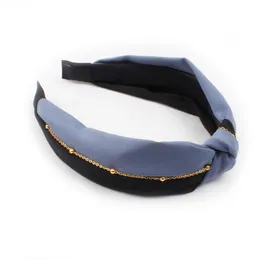 Fashion Headbands Gold Beads Chain Bicolor Headband Korean Women Cross Knotted Head Hoop Makeup Party Bezel Hair Accessories