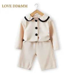 Kärlek DDMM Baby Girls Sätter Casual Fashion Långärmad Knapp Kläder Ställer Tjejer Höstkläder 2PCs Kids Kostym 210715