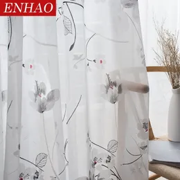Enhao blommig modern rena tulle gardiner för vardagsrum sovrum kök voile rena gardiner för fönster tulle gardiner tyger y200421