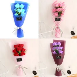 Creative 7 Small Buquets of Rose Flower Simulation Soap Flower Valentines Day Mothers Day Teachers Day Gift Decorative Flowers 217 S2