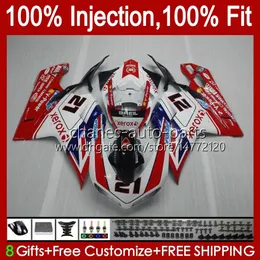 Injection Bodys For DUCATI 848 1098 1198 S R 848R 1198R Bodywork 18No.13 848S 1098S 2007 2008 2009 2010 2011 2012 1098R 1198S 07 08 09 10 11 12 OEM Fairing Kit white glossy