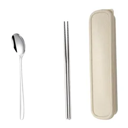 Cutlery Set Travel Portable Box Flatware Stainless Steel Spoons Chopsticks Dinnerware Sets Kitchen Tableware
