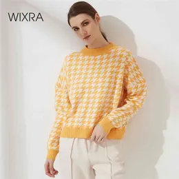 Wixra韓国風セーター女性プルオーバーカジュアル幾何学的長袖ニット女性の女性ジャンパー秋冬210922