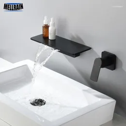 Waterfall Faucet Matte Black Wall Mounted Bathroom Bathtub Large Shelf Platform Basin Water Mixer Quality Tap11