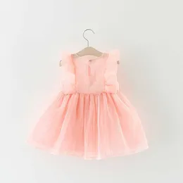 Summer wear 0-4 years old baby girl top-grade elegant fly sleeve party Princess Voile Boutique dress Q0716