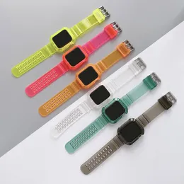 Färgrik transparent remfodral för Apple Watch Series SE 6 5 4 3 Band Skyddskåpa 40mm 44mm Iwatch 38mm 42mm Vattentät Byte av armband