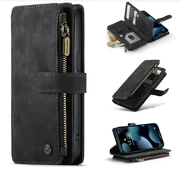 CASEME C30 Przypadki do iPhone 13 12 11 Prox MAX MINI 7 8 PLUS ZIPPER 10 Slot Karty Retro Skórzany Wallet