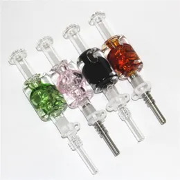 Rauchende Totenkopf-Glas-Nektar-Bong, Kühlöl, flüssiges Glycerin im Inneren, mit 14 mm Fleischnagel-Quarz-Spitzen, Keck-Clip-Reclaimer-Silikon-Dab-Strohrohren