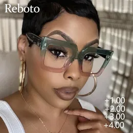 Klare grüne quadratische Lesebrille für Damen, trendige, übergroße, transparente Brillenfassungen für Damen mit Presbyopie-Brille