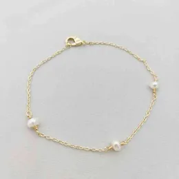 小さな14Kゴールドフィルハンドメイドジュエリーナチュラル淡水パールブレスレットボーチャームビンテージPulsera Mujer Perla