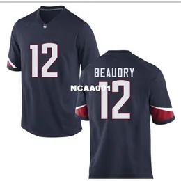 2019 Nowy 001 Uconn Huskies Mike Beaudry # 12 Real Full Haft College Jersey Rozmiar S-4XL lub niestandardowa Jersey Number
