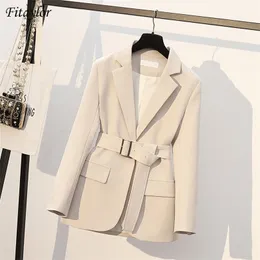 Filaylor Wiosna Jesień Biuro Panie Blazer Kurtka Kobiety Jeden Przycisk Solid Color Garnitur Płaszcz Elegancka Moda Znosić z pasem 210930