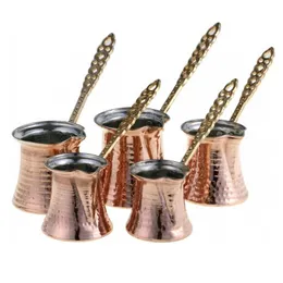 Turkish Coffee Pot Maker Copper Hand Hammered Ibrik Vintage Jazzva Bryki Cezve Mosiądz Rączka Akcesoria do kawy 210309